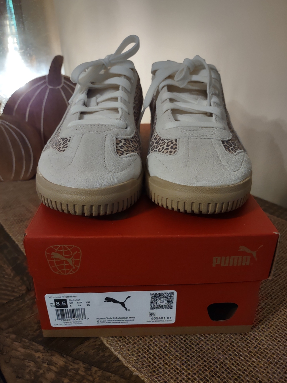 Puma Suede Sneakers with Leopard Print Trim, Women Size 8